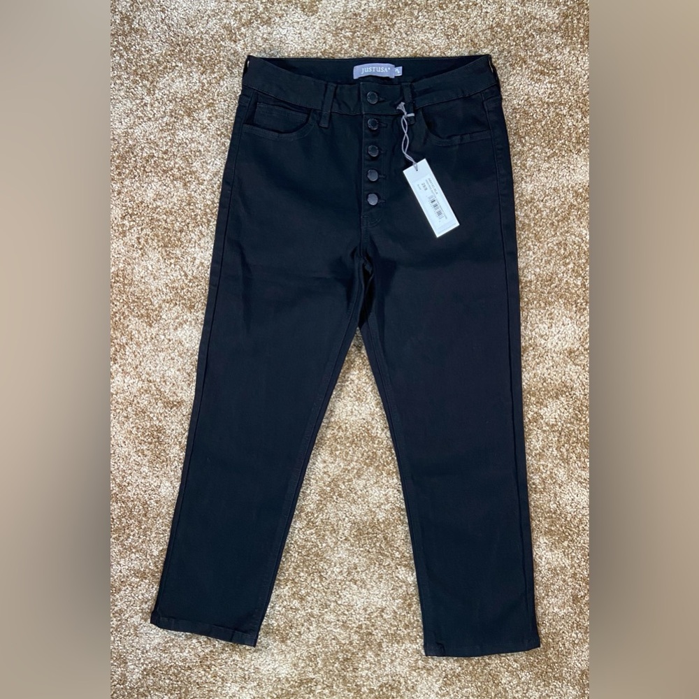 Just USA High Rise Button Fly Capri Jeans Black Size 29/8 NWT
